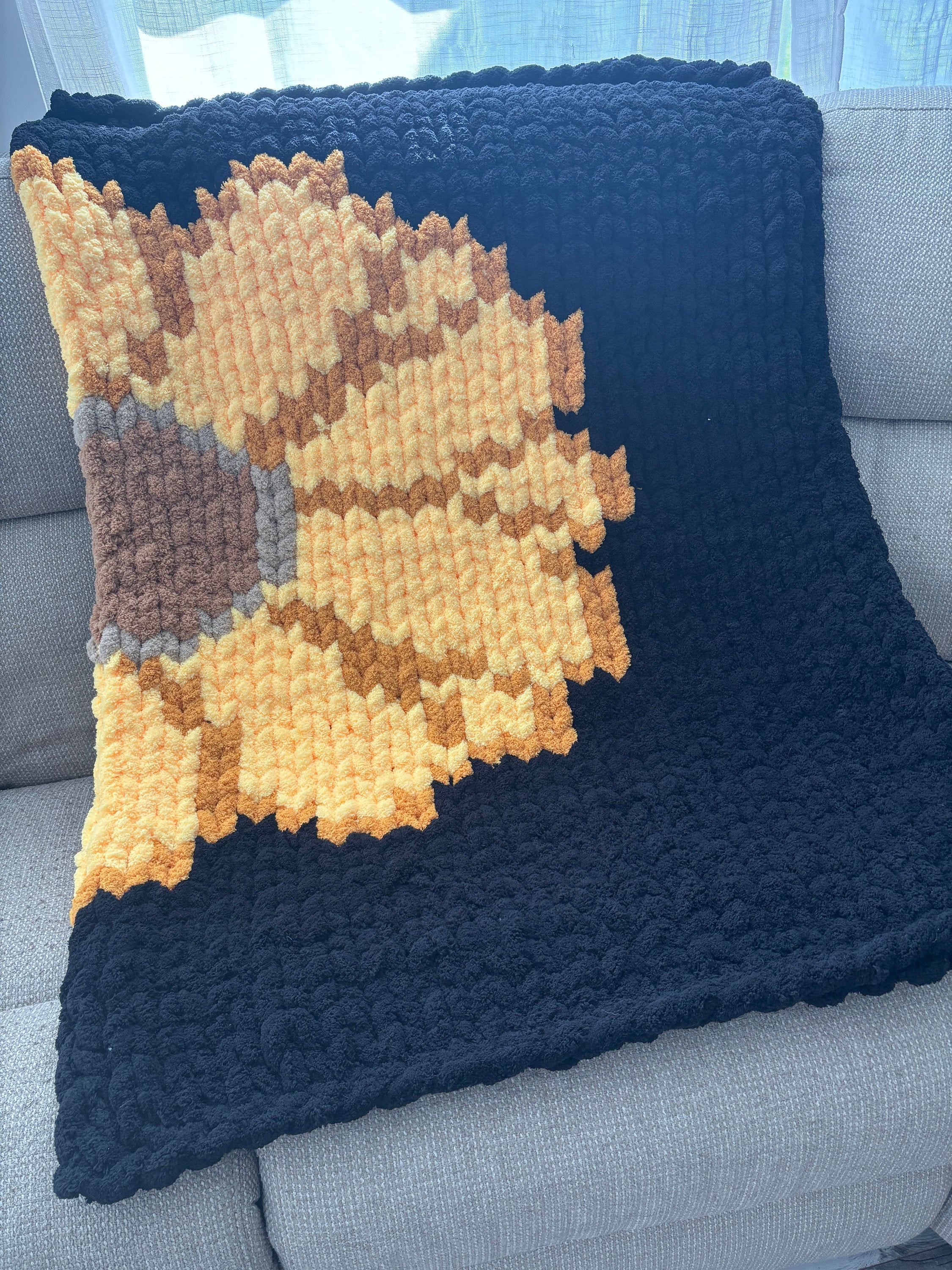 Sunflower Chunky Knit Blanket Pattern/ Hand Knitting/ Finger 