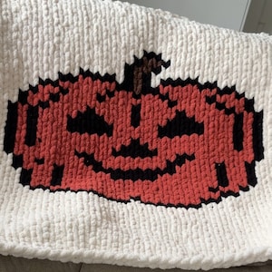 Jack O Lantern Chunky Knit Blanket Pattern/ Hand Knitting/ Finger Knitting