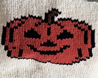 Jack O Lantern Chunky Knit Blanket Pattern/ Hand Knitting/ Finger Knitting