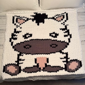 Zebra Chunky Knit Blanket Pattern/ Graph Blanket / Hand Knitting/ Finger Knitting