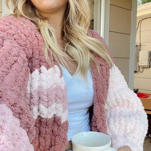Chunky Knit Cardigan Hand Knitting Tutorial | 3-in-1 Sizes (PDF + Video) | Chunky Knit Sweater image 8