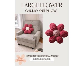 Large Finger Knit Chunky Flower Pillow Tutorial- Pattern, Teen Decor, Retro Pillow with Video Tutorial