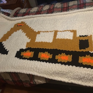 Excavator Chunky Knit Blanket Pattern/ Hand Knitting/ Finger Knitting
