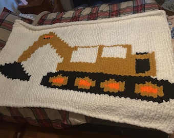 Excavator Chunky Knit Blanket Pattern/ Hand Knitting/ Finger Knitting