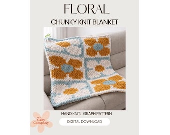 Padrão de manta floral em tricô grosso / Tricô à mão / Tricô com os dedos