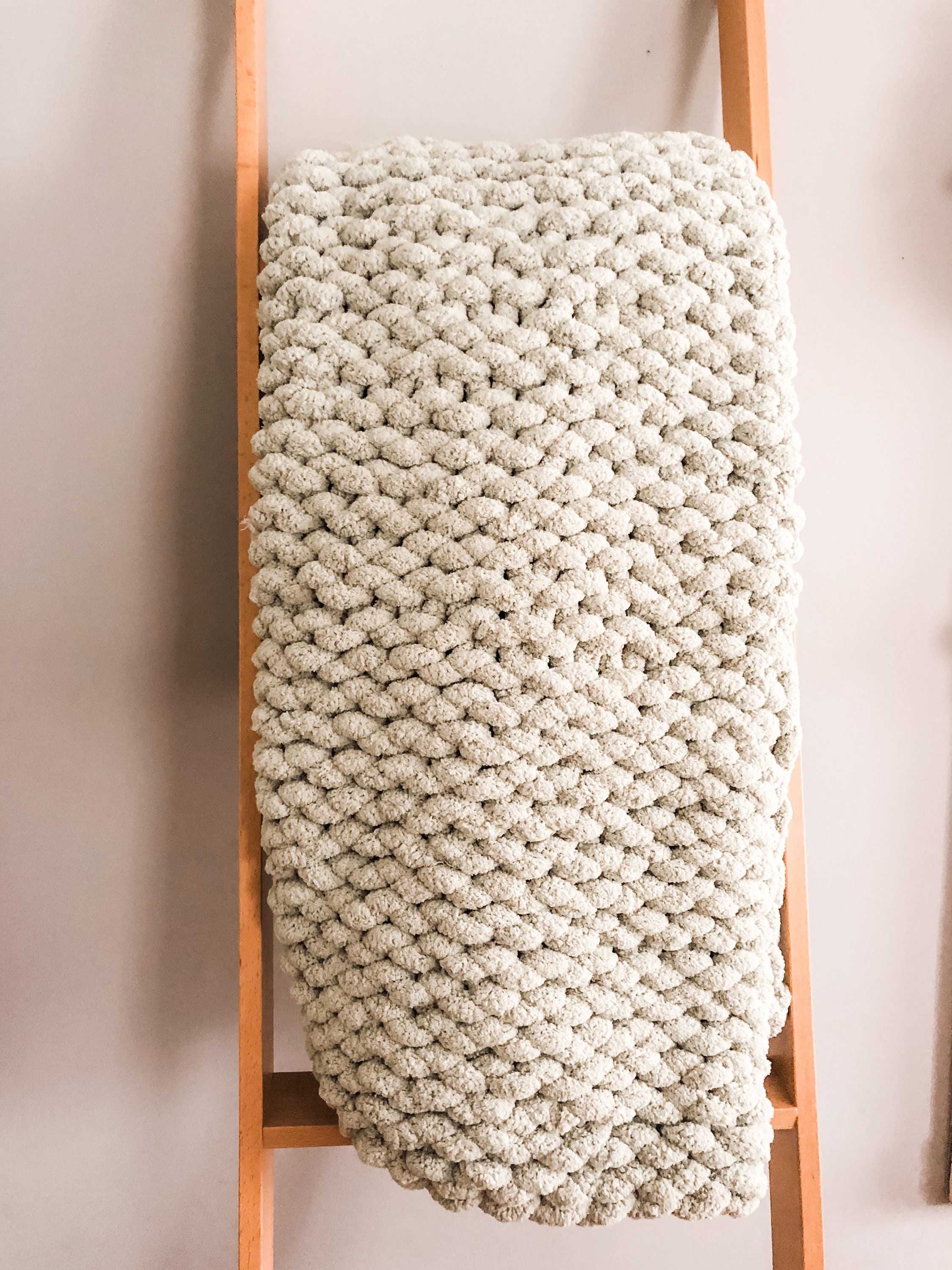 Sage Green Chunky Knit Blanket Soft Chenille HandKnit Thro Etsy