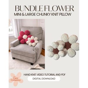 BUNDLE- Finger Knit Chunky Flower Pillow Tutorial - Large & Mini-PDF Pattern and Video Tutorial