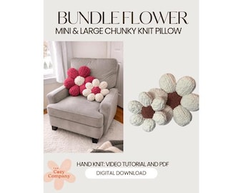 BUNDLE- Finger Knit Chunky Flower Pillow Tutorial - Large & Mini-PDF Pattern and Video Tutorial