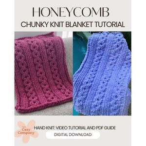 Guia em PDF e tutorial em vídeo de como fazer uma manta de tricô grosso em formato de favo de mel | Tricô com os dedos
