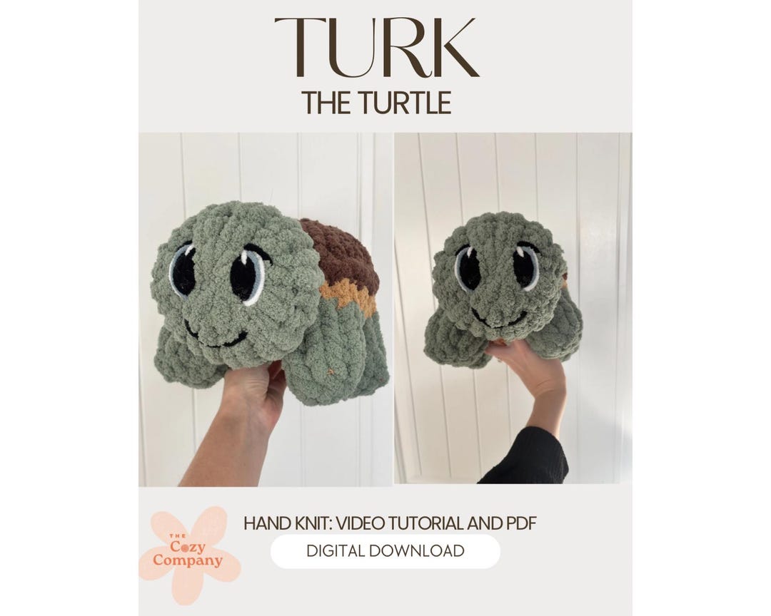 Turk the Turtle | Chunky Knit Plushie PDF Pattern + Video Tutorial