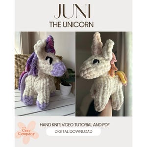 Juni the Unicorn | Chunky Knit Plushie PDF Pattern + Video Tutorial