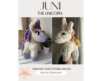 Juni the Unicorn | Chunky Knit Plushie PDF Pattern + Video Tutorial