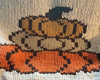 Pumpkin Chunky Knit Blanket Pattern/ Hand Knitting/ Finger Knitting
