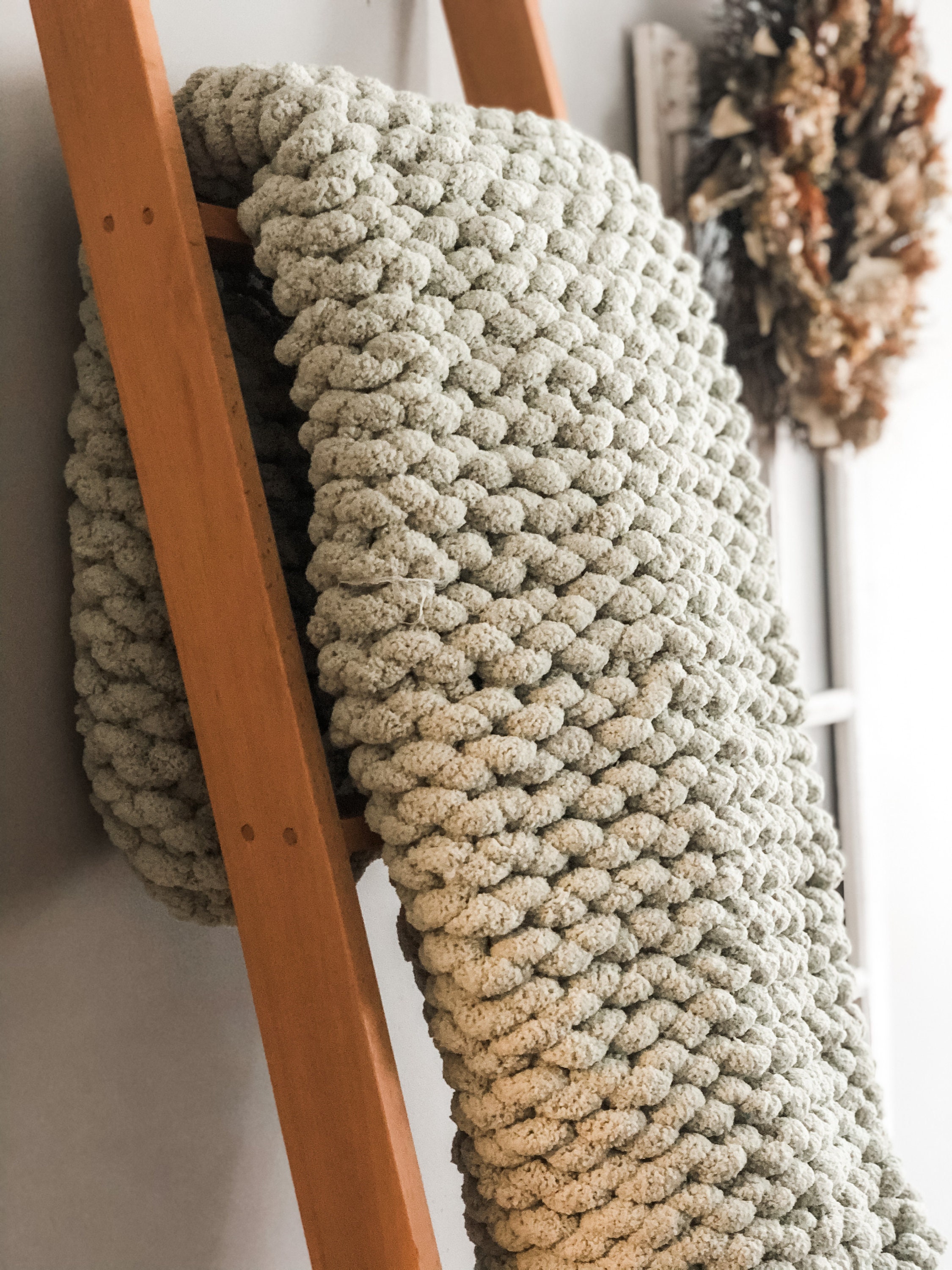 Sage Green Chunky Knit Blanket Soft Chenille HandKnit Thro Etsy