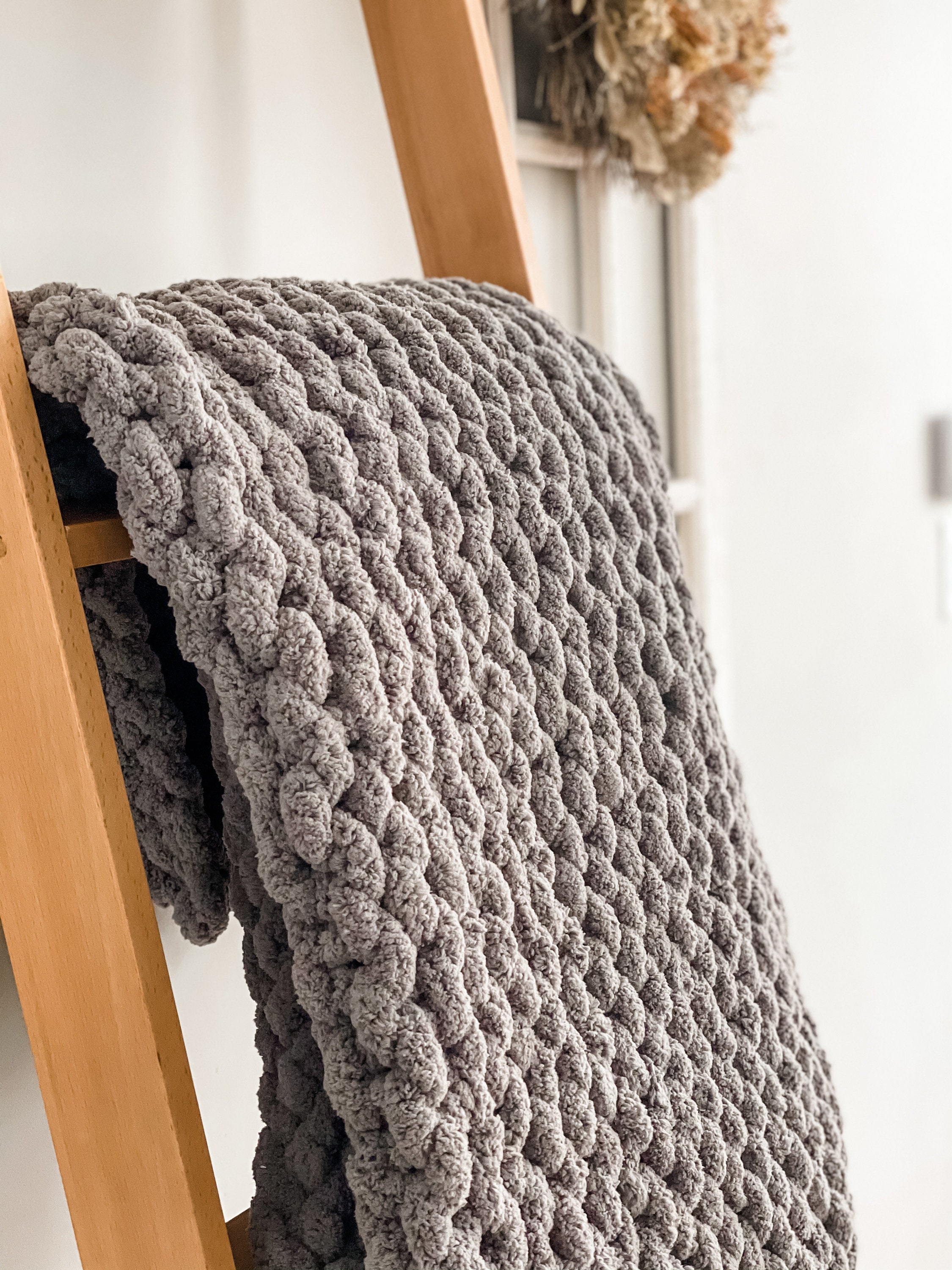 Dark gray Chunky Knit Blanket Soft Chenille HandKnit Etsy