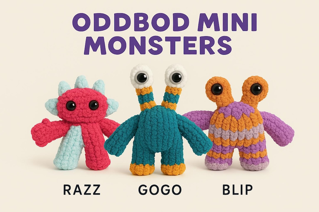 Finger Knit Mini Monsters Pattern | 3-in-1 Tutorial | Oddbod Monsters ...