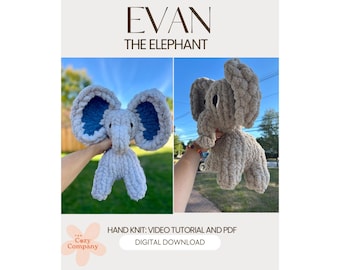 Chunky Knit Elephant Plushie Pattern | Finger Knitting, Video Tutorial (PDF Pattern)