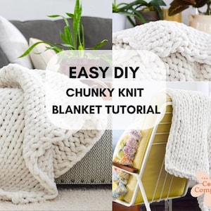 Tutorial de manta de punto grueso / Tejido a mano para principiantes (PDF y vídeo)