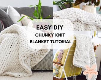 Chunky Knit Blanket Tutorial | Beginner DIY Finger Knitting (PDF & Video)