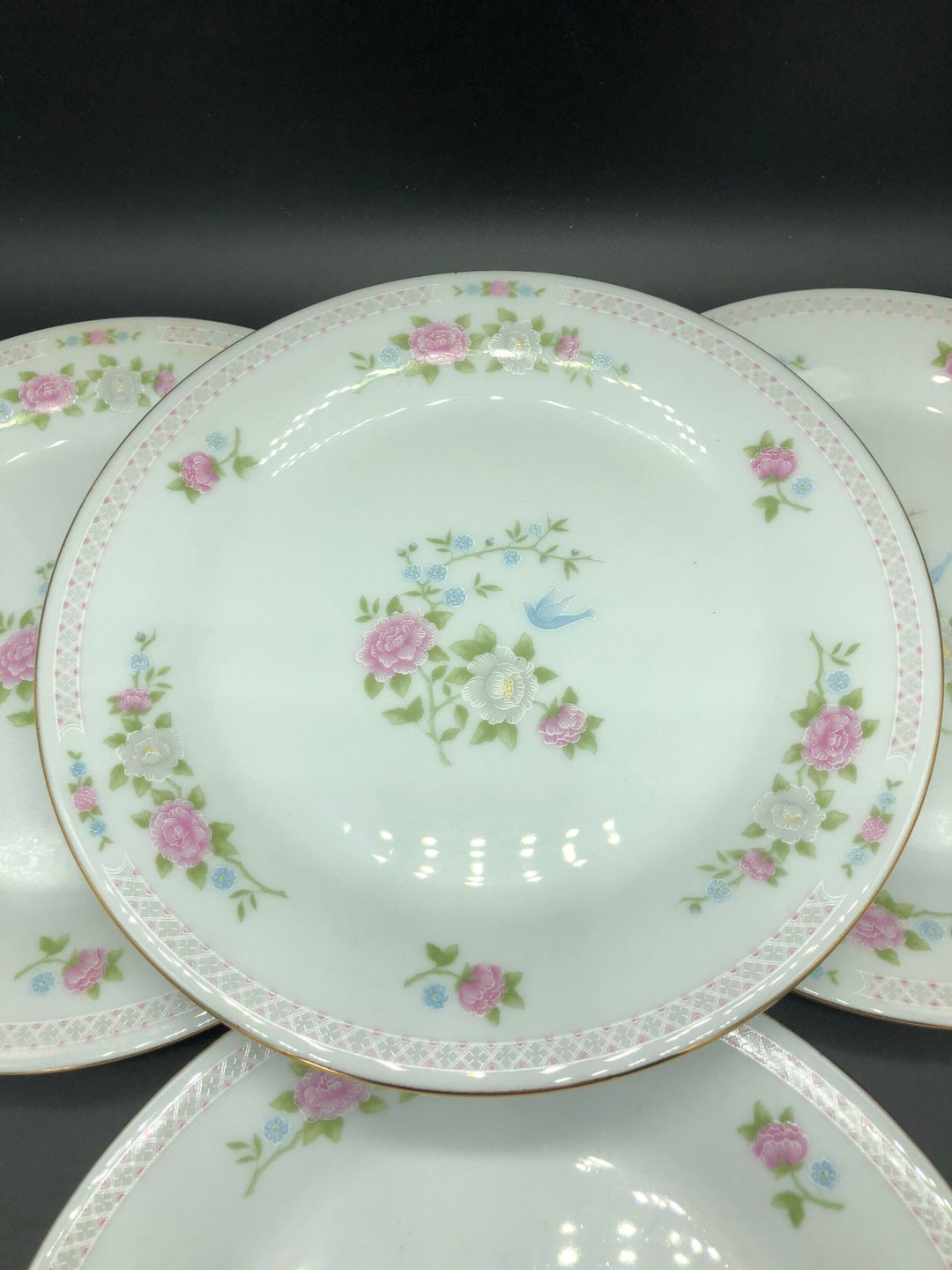 Set of 4 Plates 7.5 Crown Ming Fine China Platter Bird of Paradise Jian