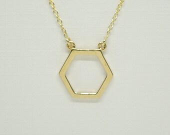 14K Gold Hexagon Necklace, Gold Geometric Necklace, Gold Layering Necklace, Floating Hexagon Necklace, Delicate Necklace, Stacking Necklace