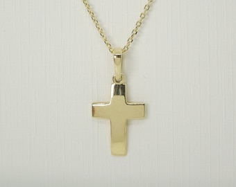 14K Yellow Gold Cross Necklace, Gold Cross Pendant, Gold Cross Charm Necklace, Dainty Cross, Simple Gold Cross Pendant