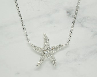 Starfish Necklace, 14K White Gold Diamond Starfish Necklace, Ocean Necklace, Beach Jewelry