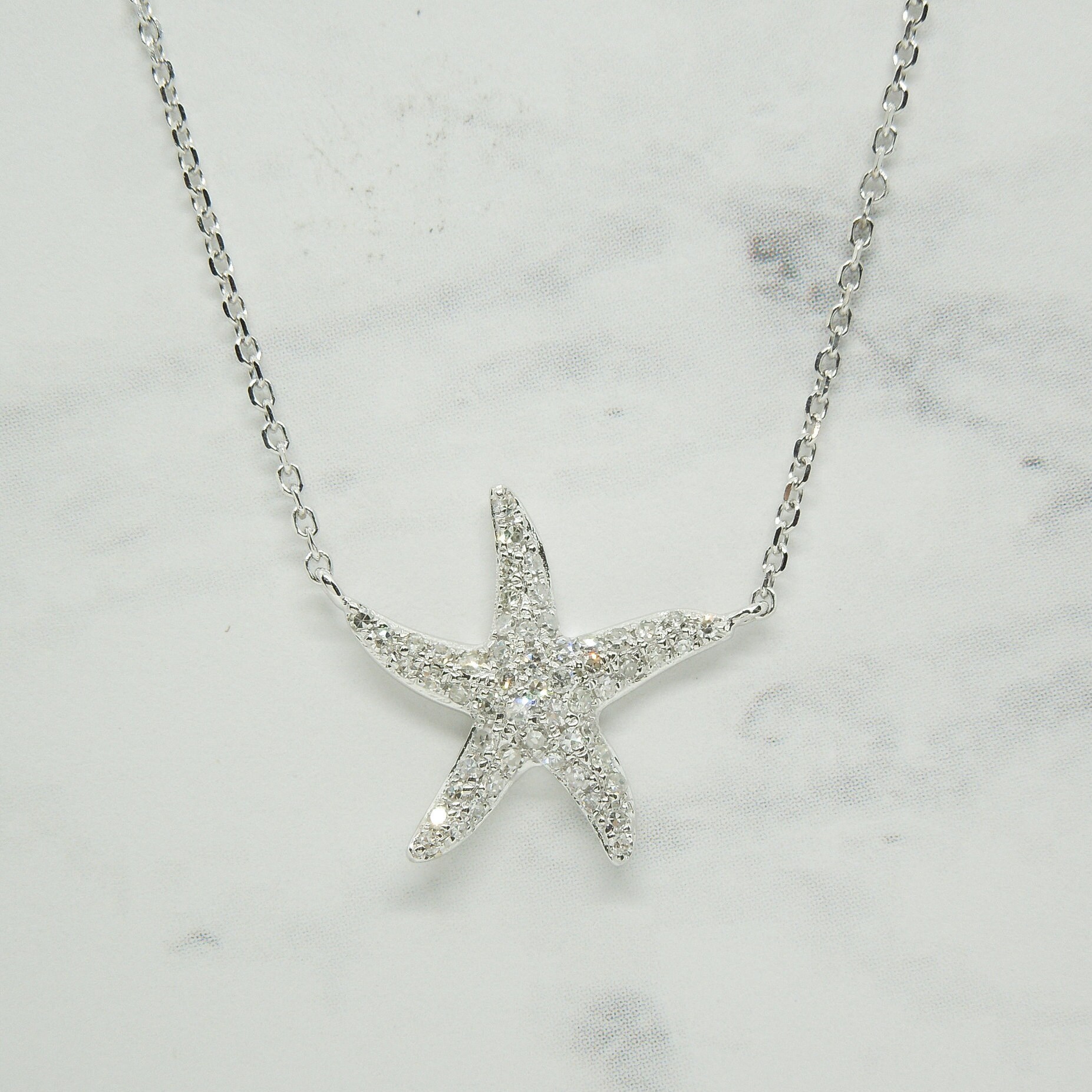 Starfish Necklace 14K White Gold Diamond Starfish Necklace Etsy