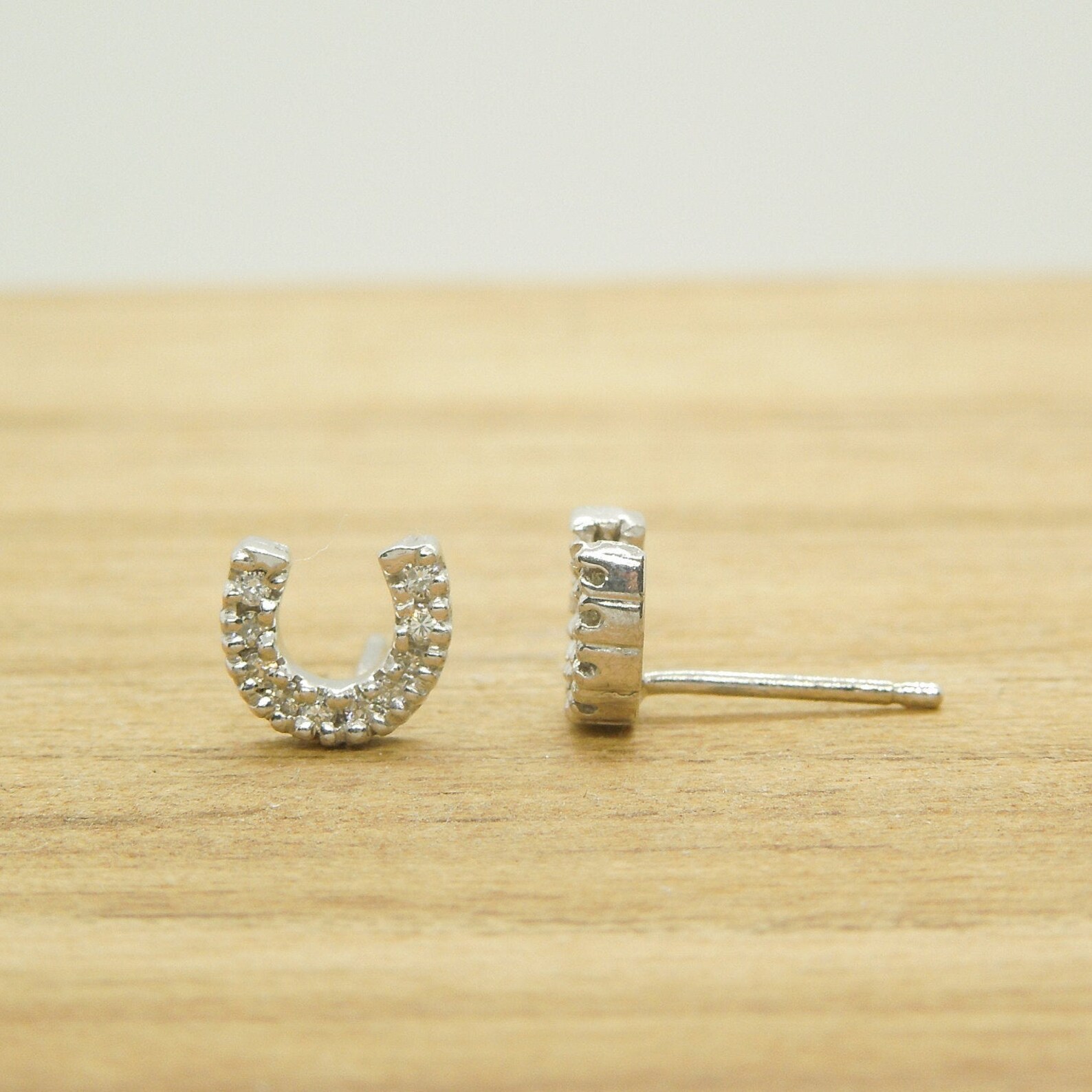 14K White Gold Diamond Horseshoe Stud Earrings Horseshoe Etsy