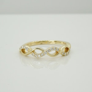14K Yellow Gold Diamond Twisted Ring, Single Side Diamond Twisted Ring,  Infinity Ring, Criss Cross Ring, Twisted Wedding Band, Braid Ring