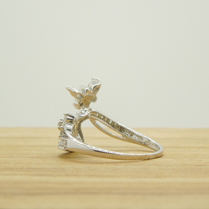 Butterfly Flower Ring, 18K White Gold Diamond Butterfly Flower Ring