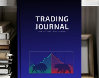 Diario de trading con diseño de toros y osos / Cuaderno de tapa dura mate para traders de acciones, criptomonedas y divisas / 150 páginas rayadas para seguimiento de operaciones
