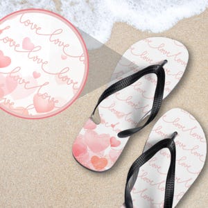 Romantic Flip Flops for Beach Wedding, Bridesmaid Gift, Valentine’s Day Sandals, Cute Summer Pool Shoes, Heart Travel Slides