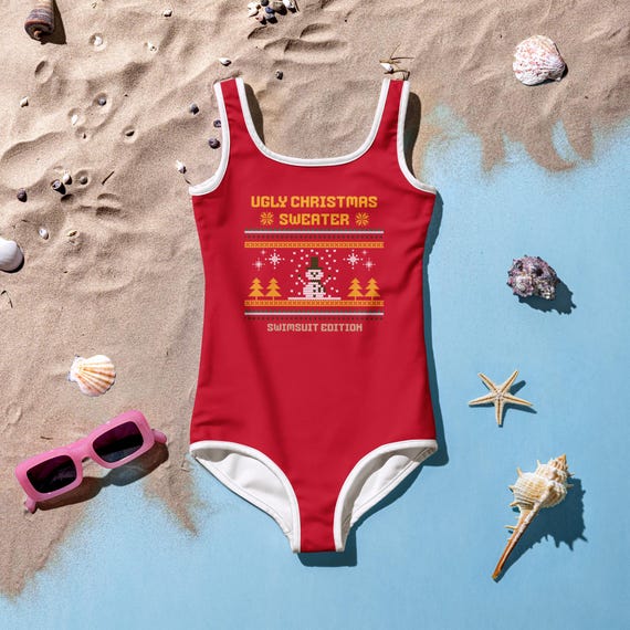 Fun Kids Ugly Christmas Sweater Swimsuit Toddler Funny Holiday