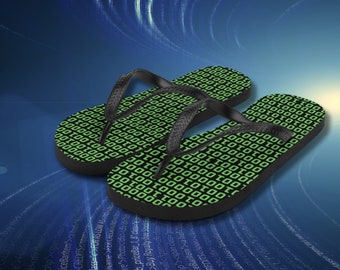 Flip-Flops mit binärem Muster | Schwarze und grüne 0- und 1-Muster-Flip-Flops | Sommersandalen | Geschenke für Programmierer | Computerprogrammierer | Reisen