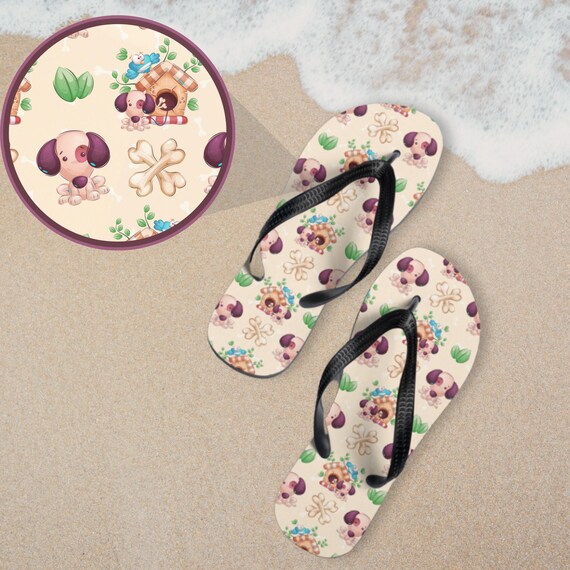 Cute Puppy Flip Flops Dog and Bone Pattern Sublimation Sandals