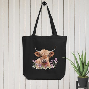 Highland Cow Eco Tote Bag, Highland Cow Bag, Highland Cow Tote, Fluffy Cow Bag, Cow Gifts, Highland Cow Gift, Reusable Bag, Grocery Bag
