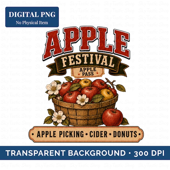 Apple Festival PNG, Apple Orchard Shirt Design, Apple Picking Sublimation, Fall Harvest PNG, Instant Download for Shirts, Mugs & Tote Bags