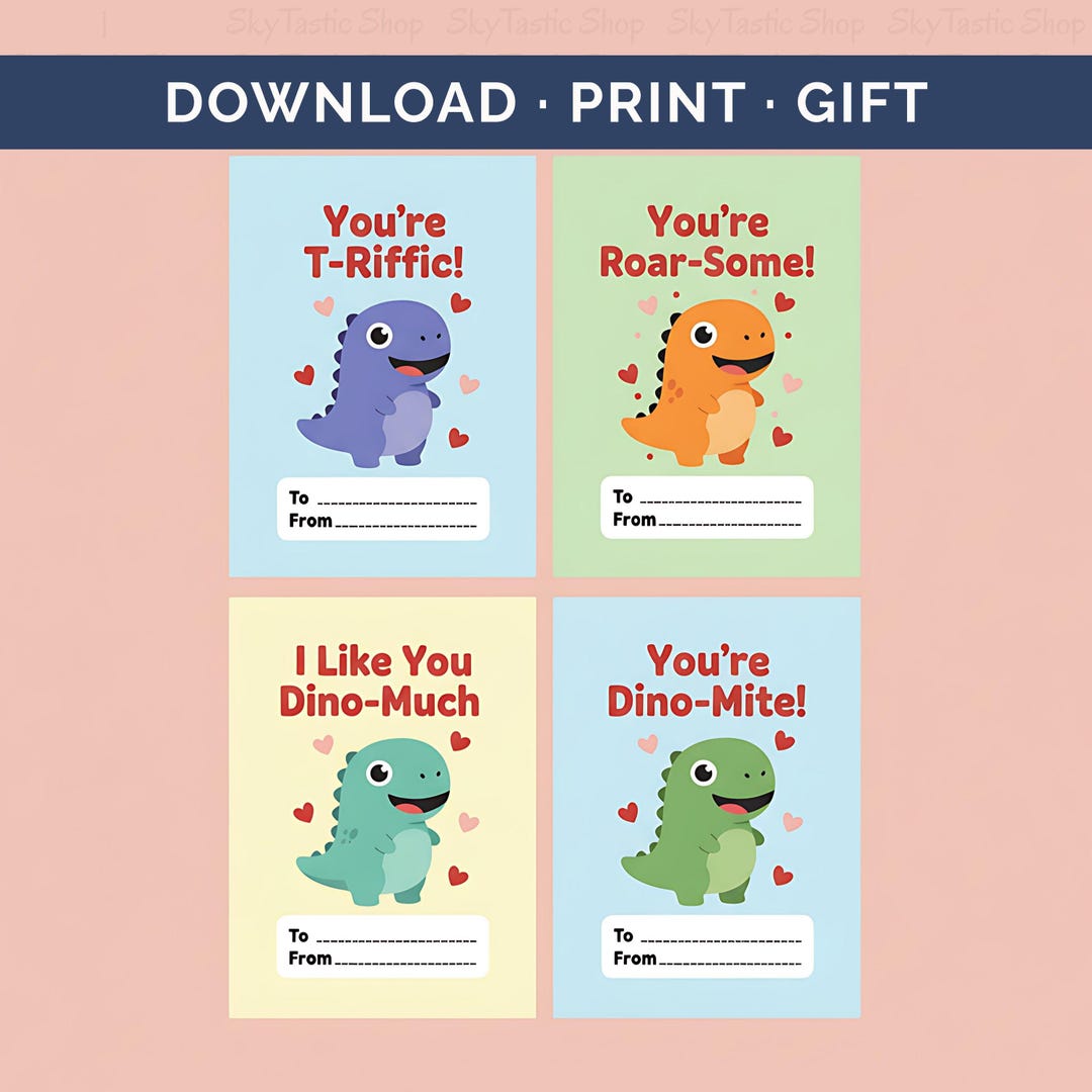 Printable Valentine Cards for Kids | Cute Dinosaur Classroom Cards ...