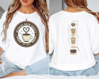 Camiseta Morning Brew Society para amantes del café / Camiseta Comfort Colors 1717 / Estética de cafetería neutra y acogedora / Camiseta vintage de club de café