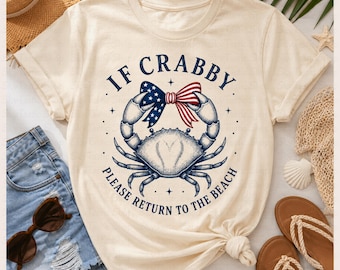If Crabby Please Return to the Beach PNG, Coastal Preppy Beach Design, Boutique Coastal Graphic, Cute Summer Vacation, Patriotic Coquette