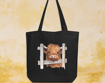 Bolsa de tote ecológica de vaca de las tierras altas del bebé, bolsa de vaca de las tierras altas, tote de vaca de las tierras altas, bolsa de vaca esponjosa, regalos de vaca, regalo de vaca de las tierras altas, bolsa reutilizable, bolsa de comestibles