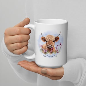 Personalized Highland Cow Mug, Highland Cow Mug, Fluffy Cow Mug, Moo-reffic Morning, Cow Gifts, Purple Watercolor