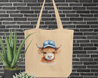 Tote de vaca de las tierras altas de béisbol reutilizable, bolsa de vaca de las tierras altas, bolsa de vaca esponjosa de la vaca de las tierras altas del bebé, regalos de vaca, regalo de la vaca de las tierras altas, bolsa de comestibles