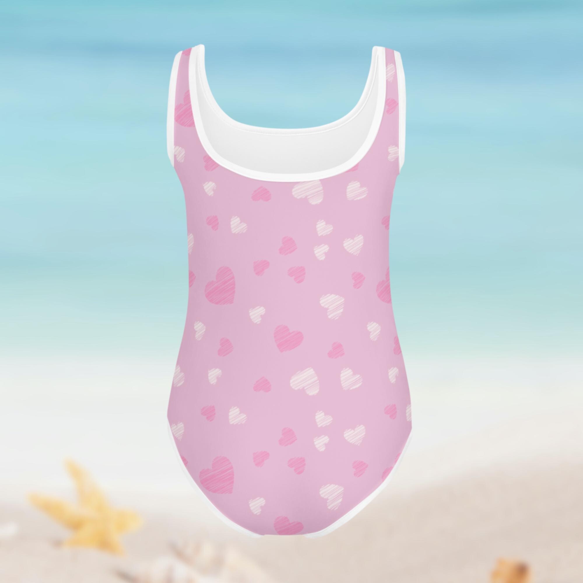 Pink Heart Kids Swimsuit – Toddler Girl One-piece Bathing Suit – All ...