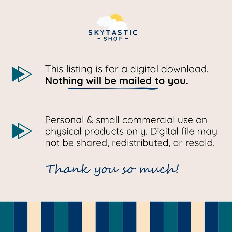 May include: Cream-colored digital download announcement with the text "SKYTASTIC - SHOP". The text states the listing is for a digital download, and nothing will be mailed. It also mentions personal and small commercial use.