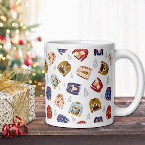 Ugly Christmas Sweater Mugs | Festive Holiday Coffee Cups Design | Christmas Gifts