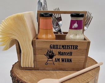 Grill Geschenk | Grillparty | Geschenk zum Grillabend | Utensilo für Besteck | Besteck Organizer | Geschenk Männer | Geschenk Grillparty |