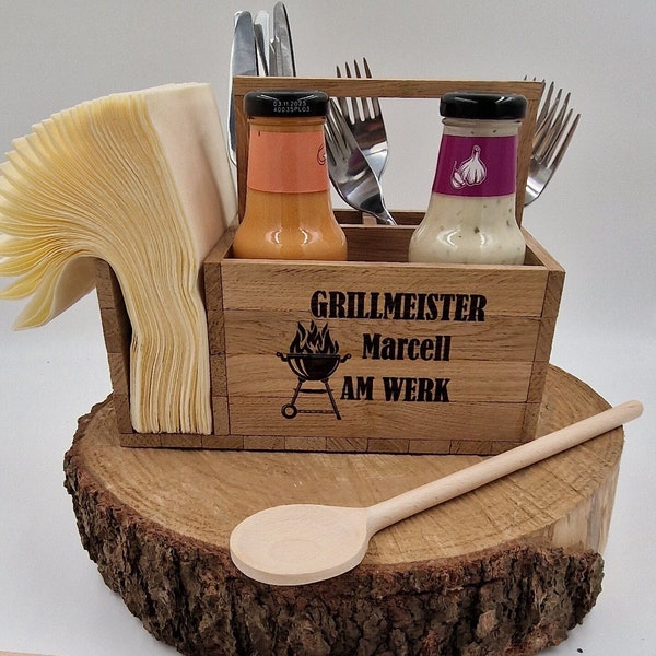 Grill Geschenk | Grillparty | Geschenk zum Grillabend | Utensilo für Besteck | Besteck Organizer | Geschenk Männer | Geschenk Grillparty |