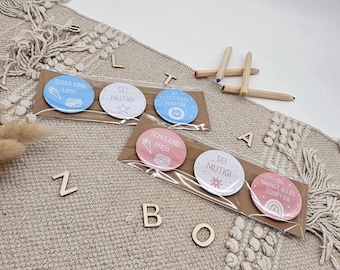 Personalized Back-to-School Buttons | Schoolchild 2026 Button Set with Name | School Cone Filler for Boys and Girls | Be Brave Gift